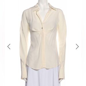 Salvatore Ferragamo Cream Long-Sleeve Silk Front Blouse